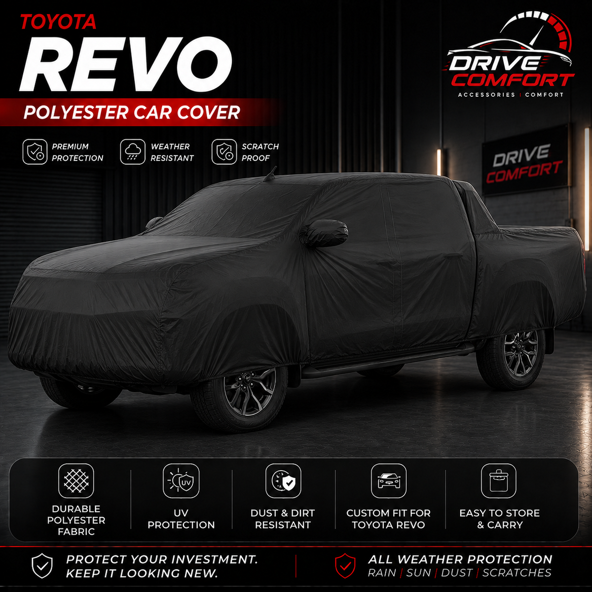 Toyota Revo polyester car top cover with all-weather protection