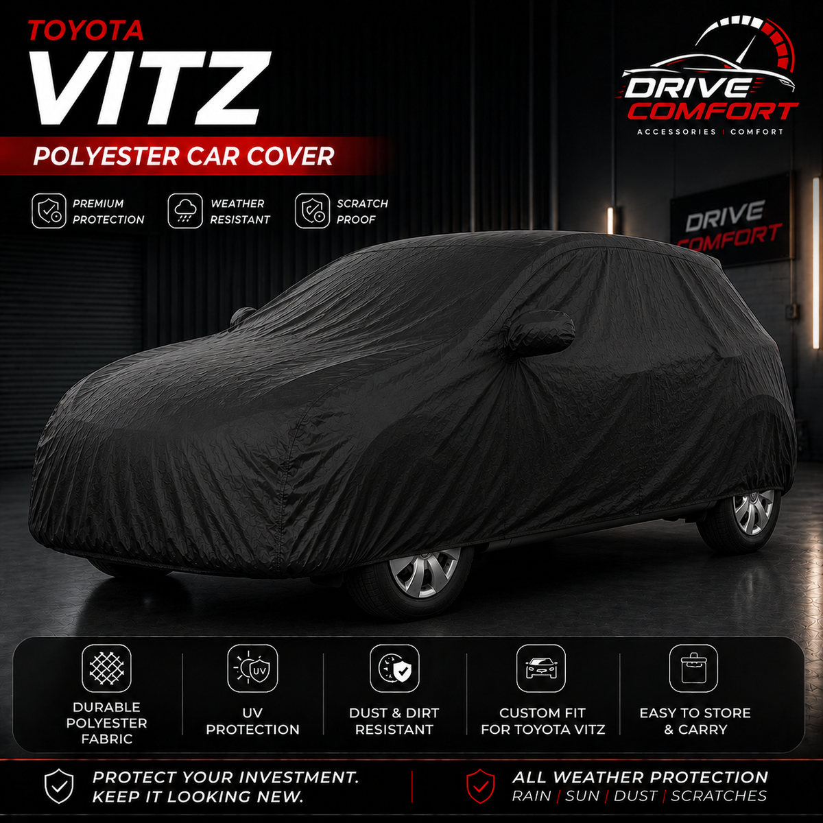 Toyota Vitz polyester car top cover with all-weather protection