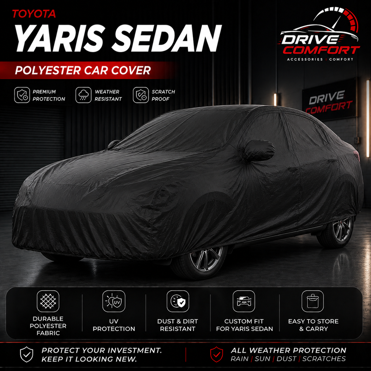 Toyota Yaris polyester car top cover with all-weather protection